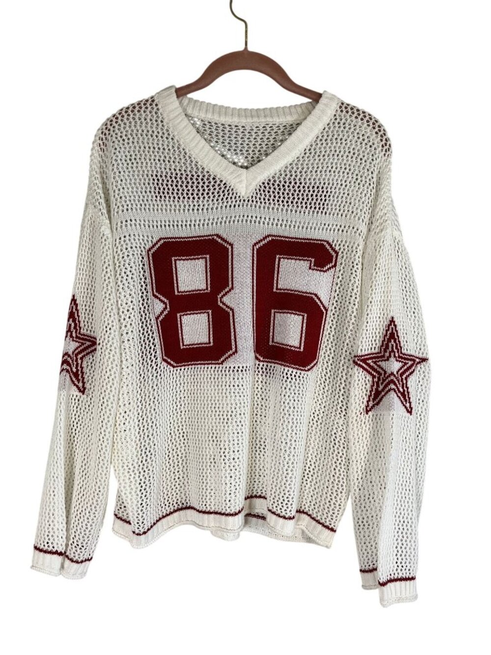 Crochet Mesh Knit Sweater 86 Athletic L Y2k Sporty Streetwear Summer Beach 80s